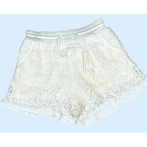 Crochet White Shortie Shorts Small Drawstring Lined Pockets Boho Coastal Cowgirl